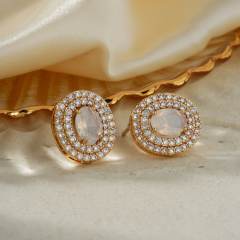 Creative oval shape cubic zircon colorful diamond studs earrings