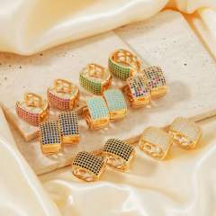Summer colorful rhinestone pave setting diamond huggie earrings
