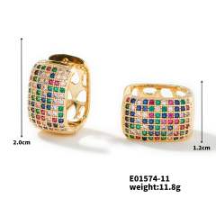 Summer colorful rhinestone pave setting diamond huggie earrings