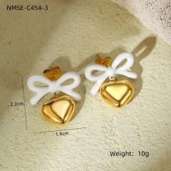 18KG color enamel sweet bow heart dangle stainless steel earrings
