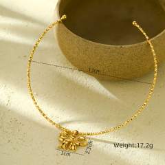 Personality easy match sweet bow charm stainless steel cuff choker necklace