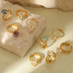 Hot sale natural stone statement stainless steel finger rings collection