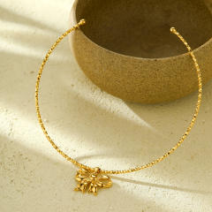 Personality easy match sweet bow charm stainless steel cuff choker necklace