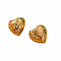 18KG chunky heart stainless steel earrings with rhinestone