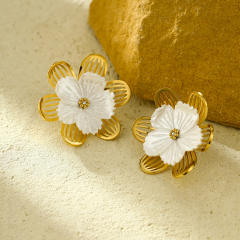 Concise 18KG hollow out stereo flower petal stainless steel earrings