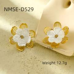Concise 18KG hollow out stereo flower petal stainless steel earrings