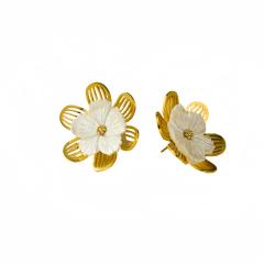 Concise 18KG hollow out stereo flower petal stainless steel earrings