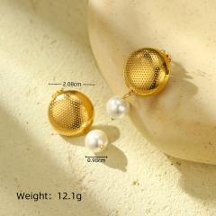 18KG pearl bead chunky ball bead stainless steel earrings