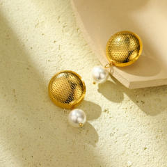 18KG pearl bead chunky ball bead stainless steel earrings