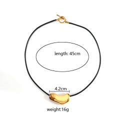 18KG chunky geometric pendant black PU leather stainless steel necklace