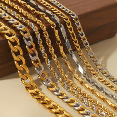 Punk trend mix color stainless steel cuban link chain necklace for men women