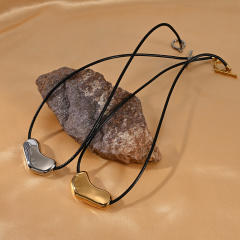 18KG chunky geometric pendant black PU leather stainless steel necklace