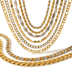 Punk trend mix color stainless steel cuban link chain necklace for men women