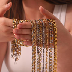 Punk trend mix color stainless steel cuban link chain necklace for men women