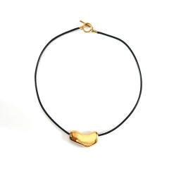 18KG chunky geometric pendant black PU leather stainless steel necklace
