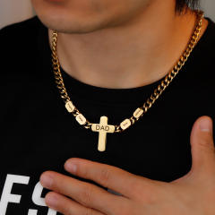 Hiphop cuban link chain cross pendant engrave letter necklace for men