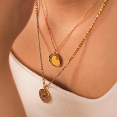 Delicate diamond round pendant zodiac pendant stainless steel necklace