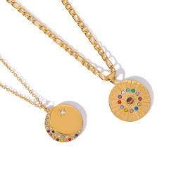 Delicate diamond round pendant zodiac pendant stainless steel necklace