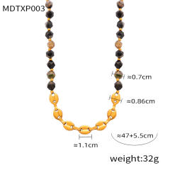 Vintage irregular shape natural stone bead stainless steel chain necklace set