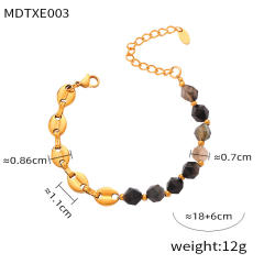 Vintage irregular shape natural stone bead stainless steel chain necklace set
