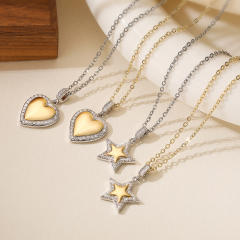 Personality mix color diamond star heart pendant gold plated copper necklace