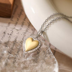 Personality mix color diamond star heart pendant gold plated copper necklace