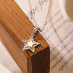 Personality mix color diamond star heart pendant gold plated copper necklace