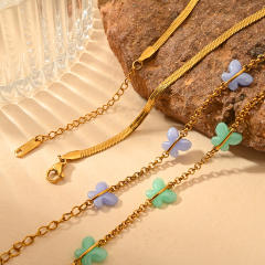 18KG colorful butterfly snake chain stainless steel anklet