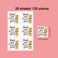 120PCS thank you for helping me grown cute sunflower stickers