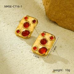 Boho colorful natural stone statement block pendant stainless steel necklace set