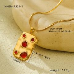 Boho colorful natural stone statement block pendant stainless steel necklace set