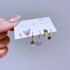 6pcs sweet butterfly flower gold plated copper huggie earring set