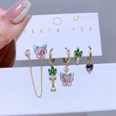 6pcs sweet butterfly flower gold plated copper huggie earring set