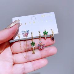 6pcs sweet butterfly flower gold plated copper huggie earring set