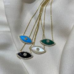 18K gold plated colorful evil eye pendant dainty stainless steel chain necklace