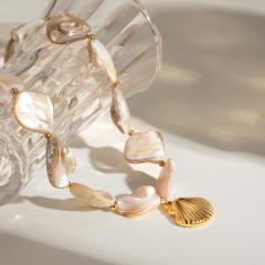 Holiday beach trend irregular shape pearl stainless steel shell pendant choker necklace