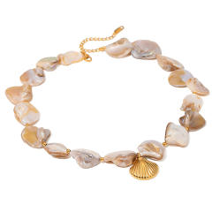 Holiday beach trend irregular shape pearl stainless steel shell pendant choker necklace