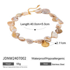 Holiday beach trend irregular shape pearl stainless steel shell pendant choker necklace