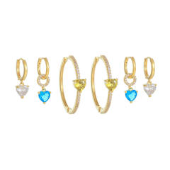 6PCS Delicate cubic zircon heart gold plated copper huggie earrings set hoop set