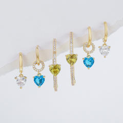 6PCS Delicate cubic zircon heart gold plated copper huggie earrings set hoop set