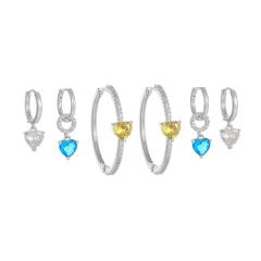 6PCS Delicate cubic zircon heart gold plated copper huggie earrings set hoop set