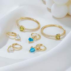 6PCS Delicate cubic zircon heart gold plated copper huggie earrings set hoop set