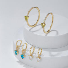 6PCS Delicate cubic zircon heart gold plated copper huggie earrings set hoop set