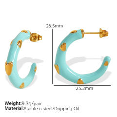 Sweet color enamel open hoop stainless steel earrings