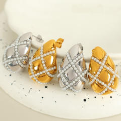 18KG chunky waterdrop pearl bead rhinestone cross pattern stainless steel earrings