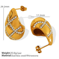 18KG chunky waterdrop pearl bead rhinestone cross pattern stainless steel earrings