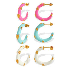 Sweet color enamel open hoop stainless steel earrings