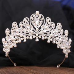 Luxury AB colorful glass crystal pearl statement wedding beauty hair crown