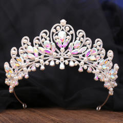 Luxury AB colorful glass crystal pearl statement wedding beauty hair crown