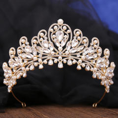 Luxury AB colorful glass crystal pearl statement wedding beauty hair crown
